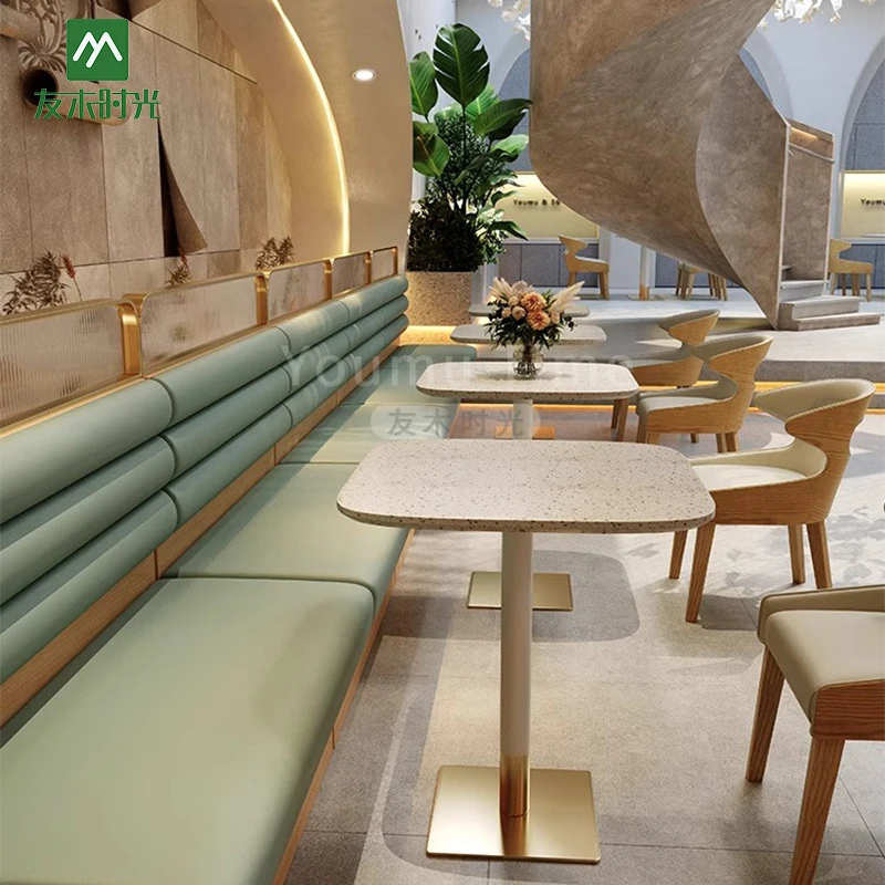 Restaurant Booth SetTrendy Integrated Chain Booth Sofas, Restaurant Quartz Stone Tables, Beverage , Milk Tea , Coffee Shop Ta