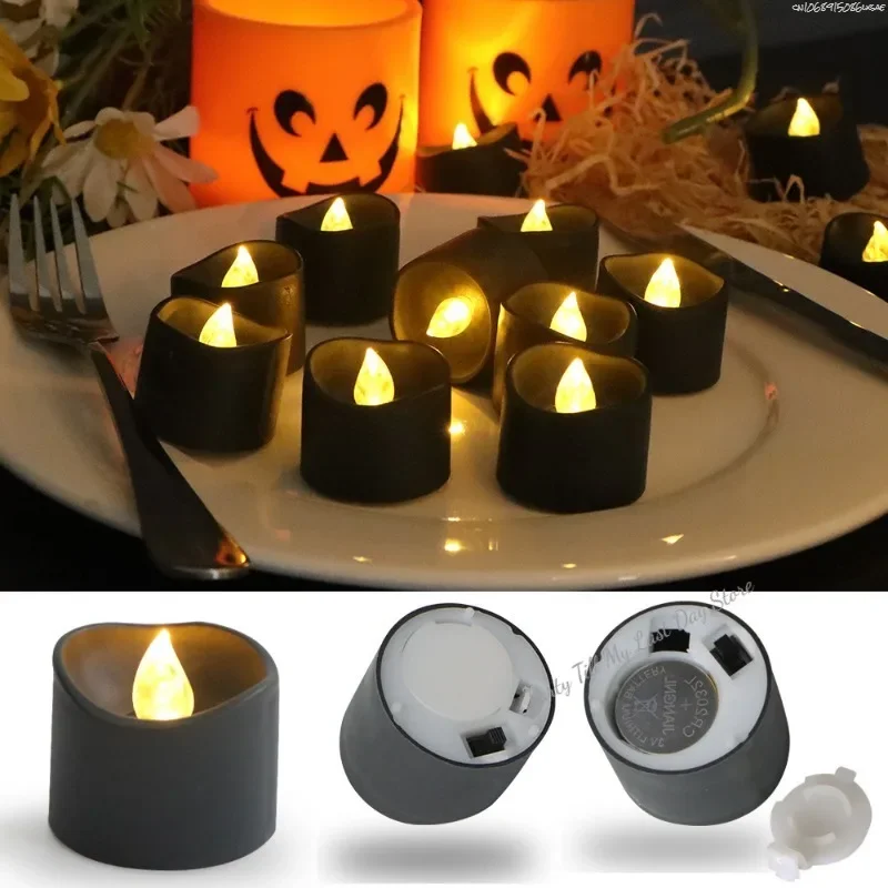 Black LED Candle Lamp Battery Operated Tea Light Flameless Fake Electronic Candle Halloween Party Decor Flashing Candle Lamp