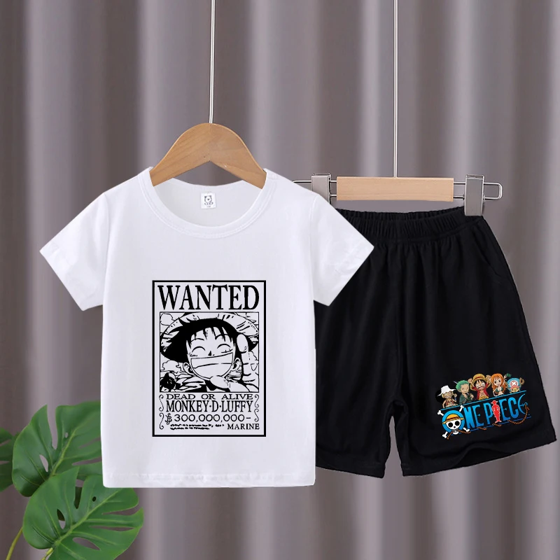 One Pieces T-shirt Shorts Set Cute Cartoon Boys Girls Clothes Summer Casual Wear Fashion Hip Hop Shirts Birthday Tops Gifts Tees