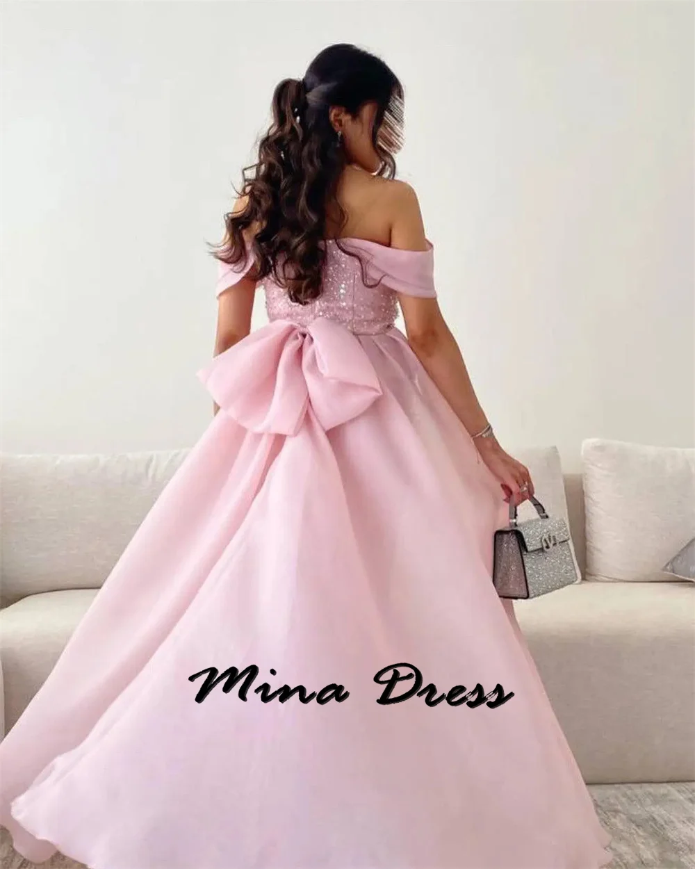 Mina Customized Sequins Elegant Evening Dresses 2024 Luxury Backless Tailing Dropped Shoulders Strapless Formal Dress Es Prom