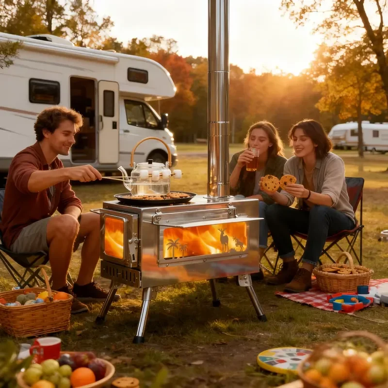 Outdoor Wood Burning Tent Stove, Portable with Chimney Pipe for Cooking, Camping, Tent, Hiking, Fishing, Backpacking