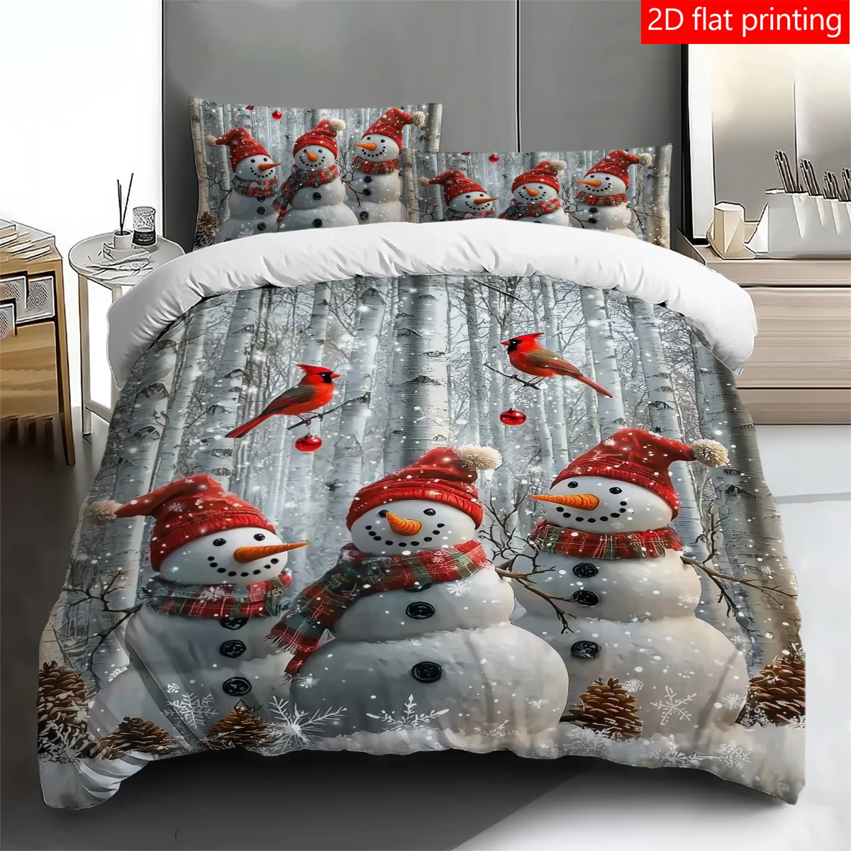 Christmas Snowman Pattern Duvet Cover Set Multi Size Quilt Cover Queen Size Bedroom Bedding Decoration Machine Washable Adult Boy Girl Bedroom