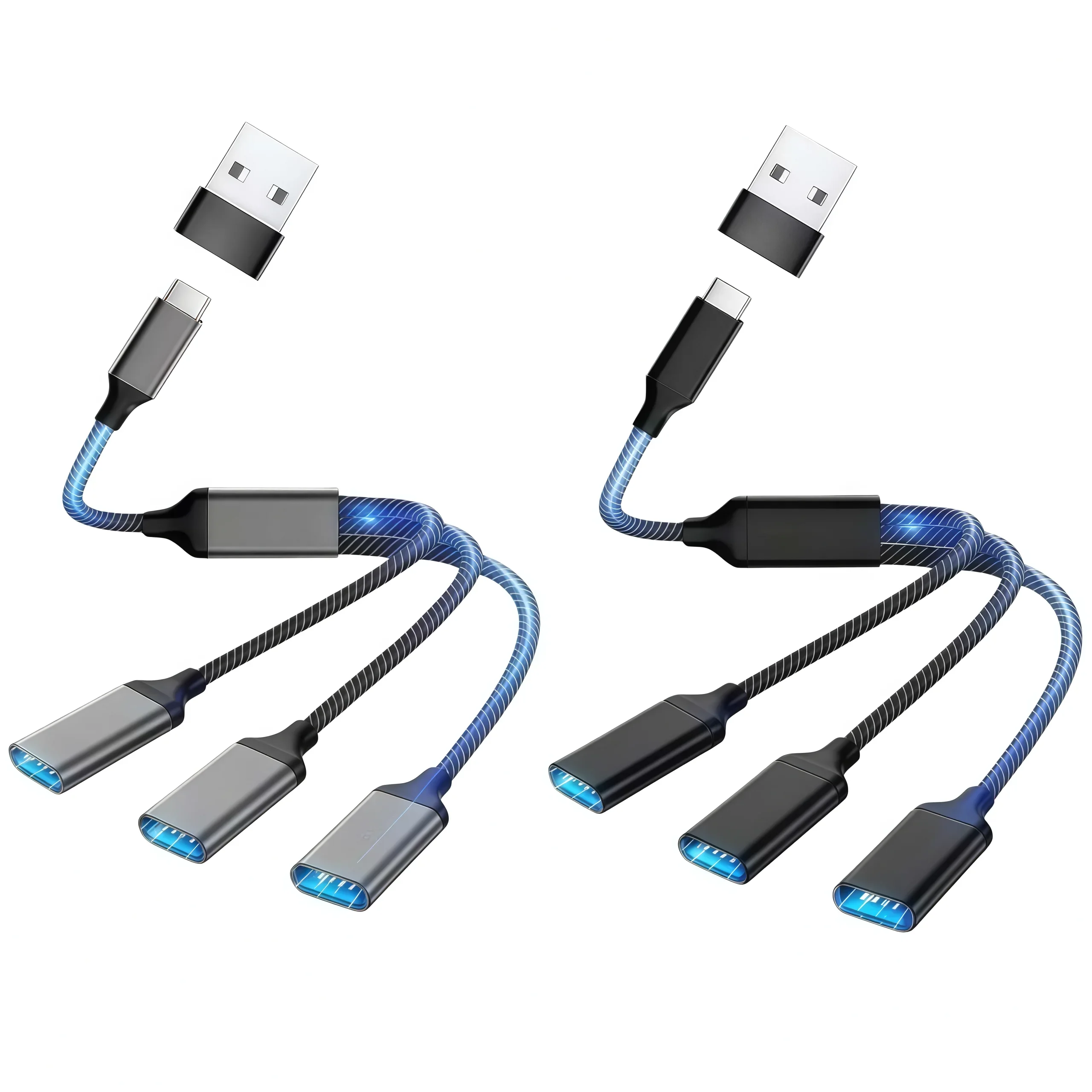USB 1 to 3 Extension Cable, 1-in-3-out, USB-C 1 Male to 3 Female Adapter, USB Multifunctional Fast Charging Cable-C Interface, D