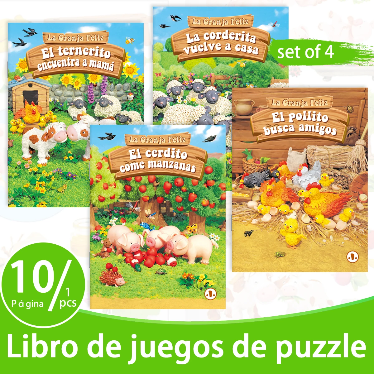 

Conjunto de 4 libros de ortografía para niños happy farm, ternero encuentra a su madre, juego de identificación de bebé