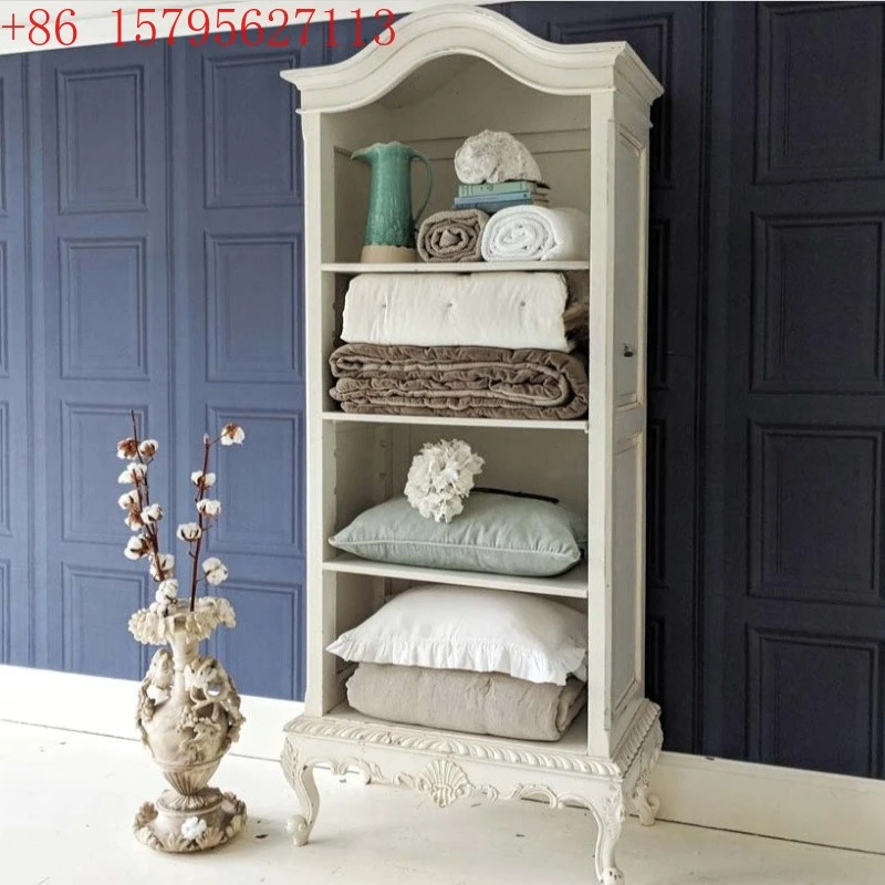 

White baby display case, French antique solid wood carving flower display case, bookcase storage case