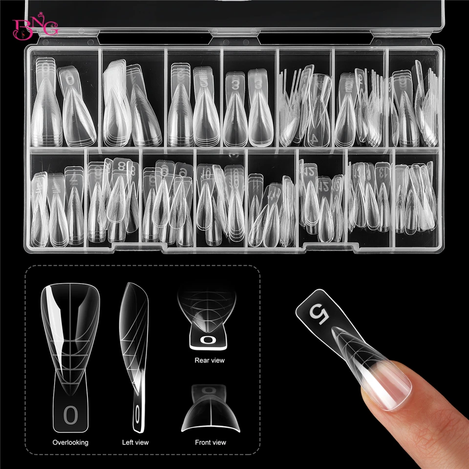 BNG 150 piezas de formas de uñas dobles para gel de extensión, moldes de uñas stiletto cortos, puntas falsas para manicura de gel, diseño de arte de uñas de salón 3