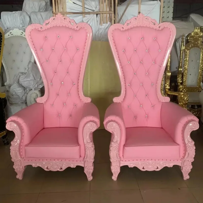 custom，Factory price wood carvings luxury wedding trone chair bride and groom cheap high back golden king royal crown throne cha