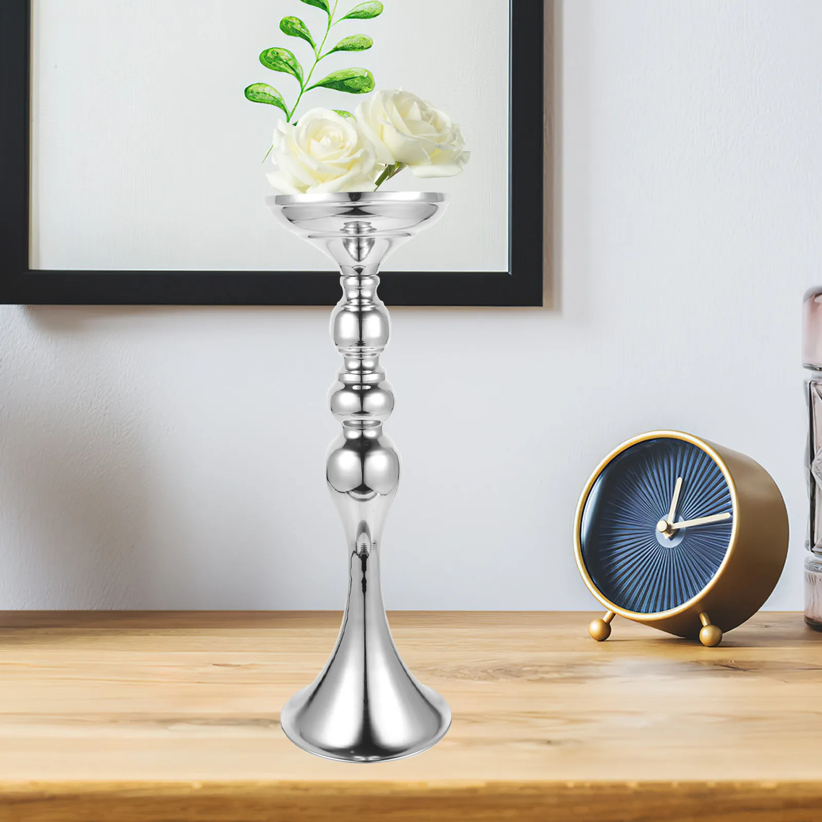 Silver Metal Wedding Centerpiece Vase Elegant Tall Aluminium Alloy Table Vase for Dining Room Shelf Windowsill Home Garden