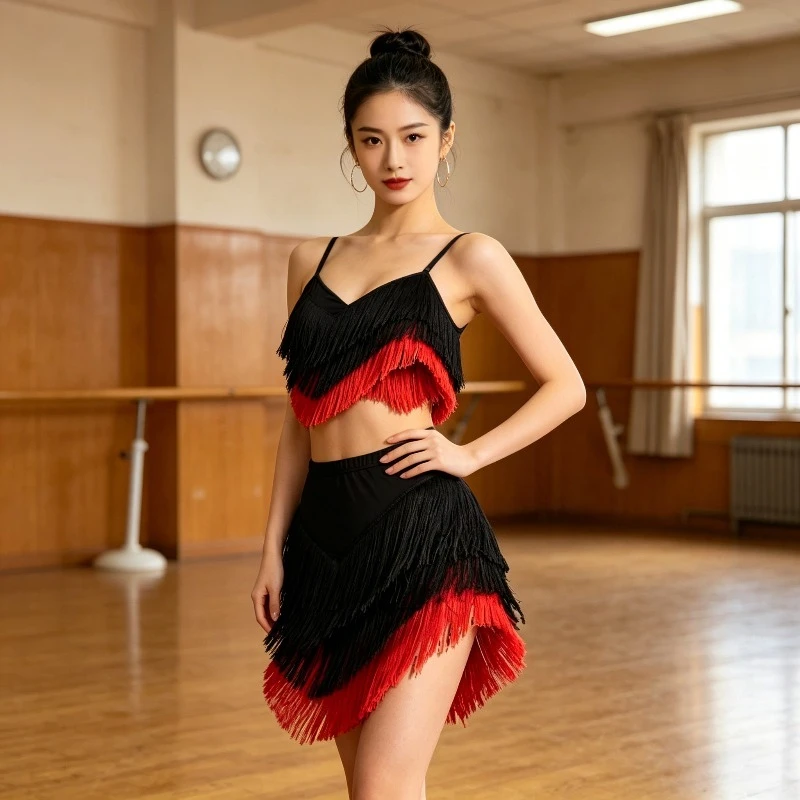 

Sexy Backless Latin Dance Skirt for Women Irregular Hem Tassel Dancewear Rumba Samba Stage Performance Line Dance Costume