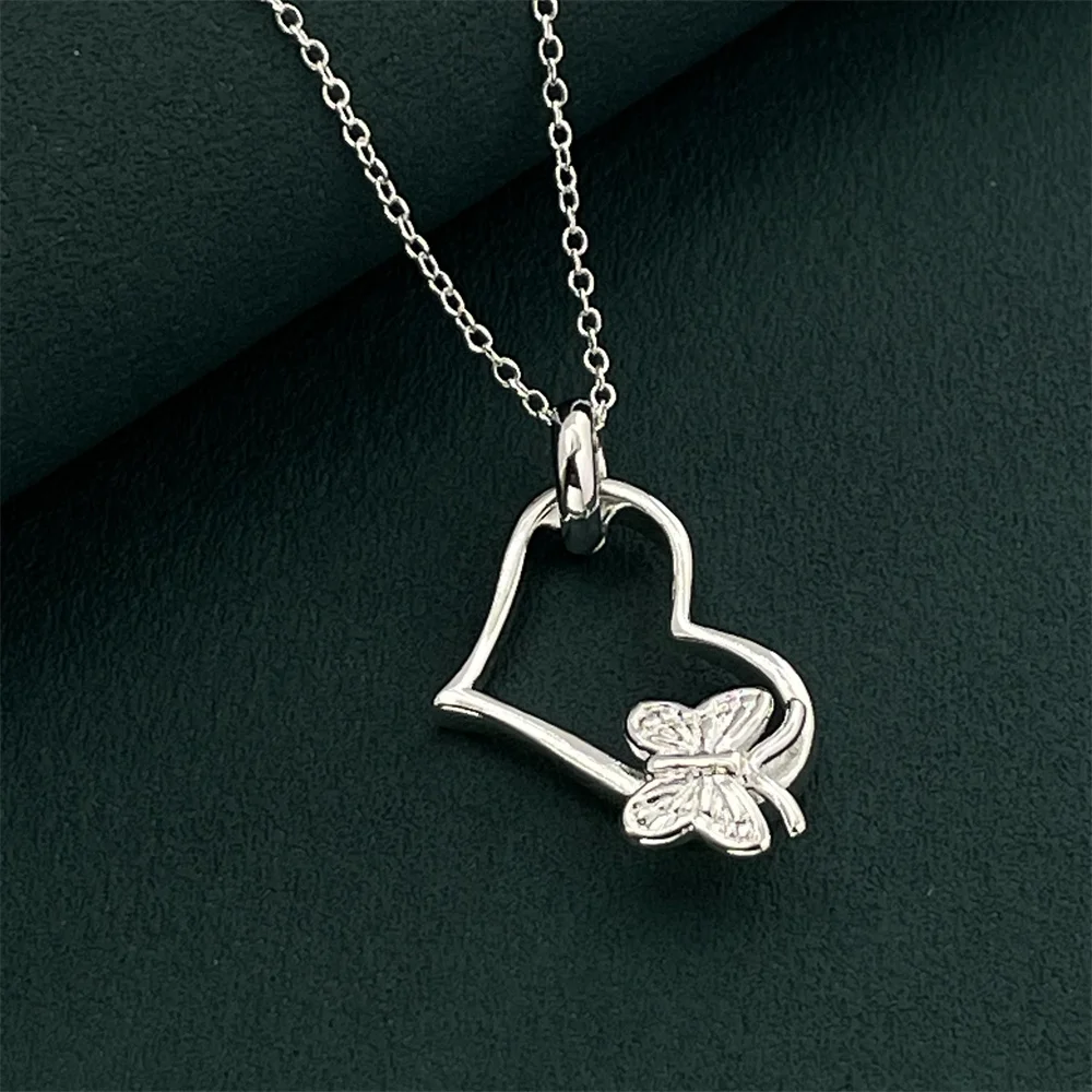 Andara 46CM silver color fashion heart butterfly pendant necklace hot selling jewelry men and women jewelry gift