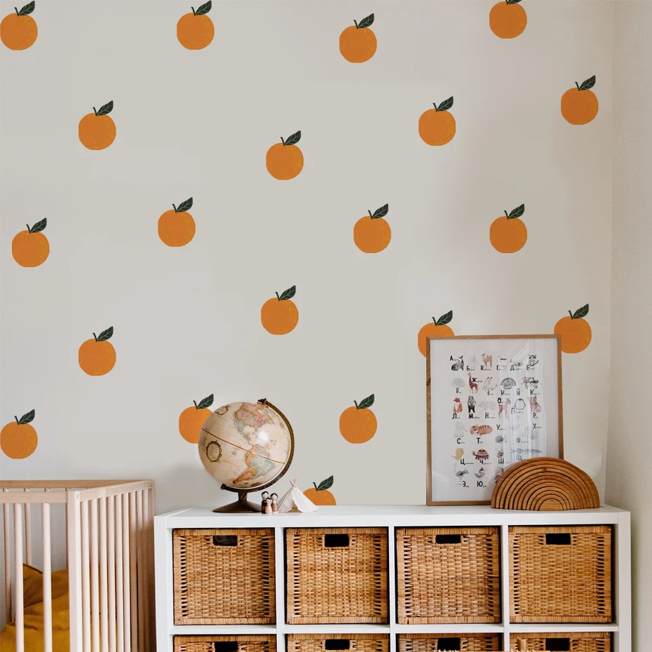 

Boho Fruit Tangerines Wall Stickers Yellow Watercolor Nursery Removable Children DIY Wall Decals Kids Bedroom Home Decor