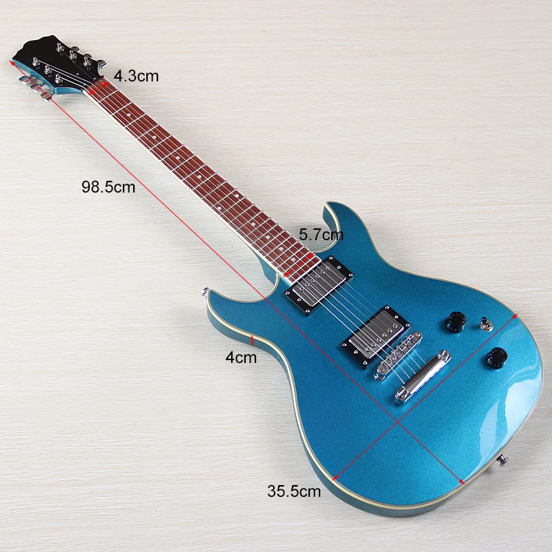 جيتار كهربائي أزرق مكون من 6 أوتار جيتار للسفر مقاس 39 بوصة من خشب الزيزفون جيتار كهربائي عالي اللمعان أزرق معدني أحمر