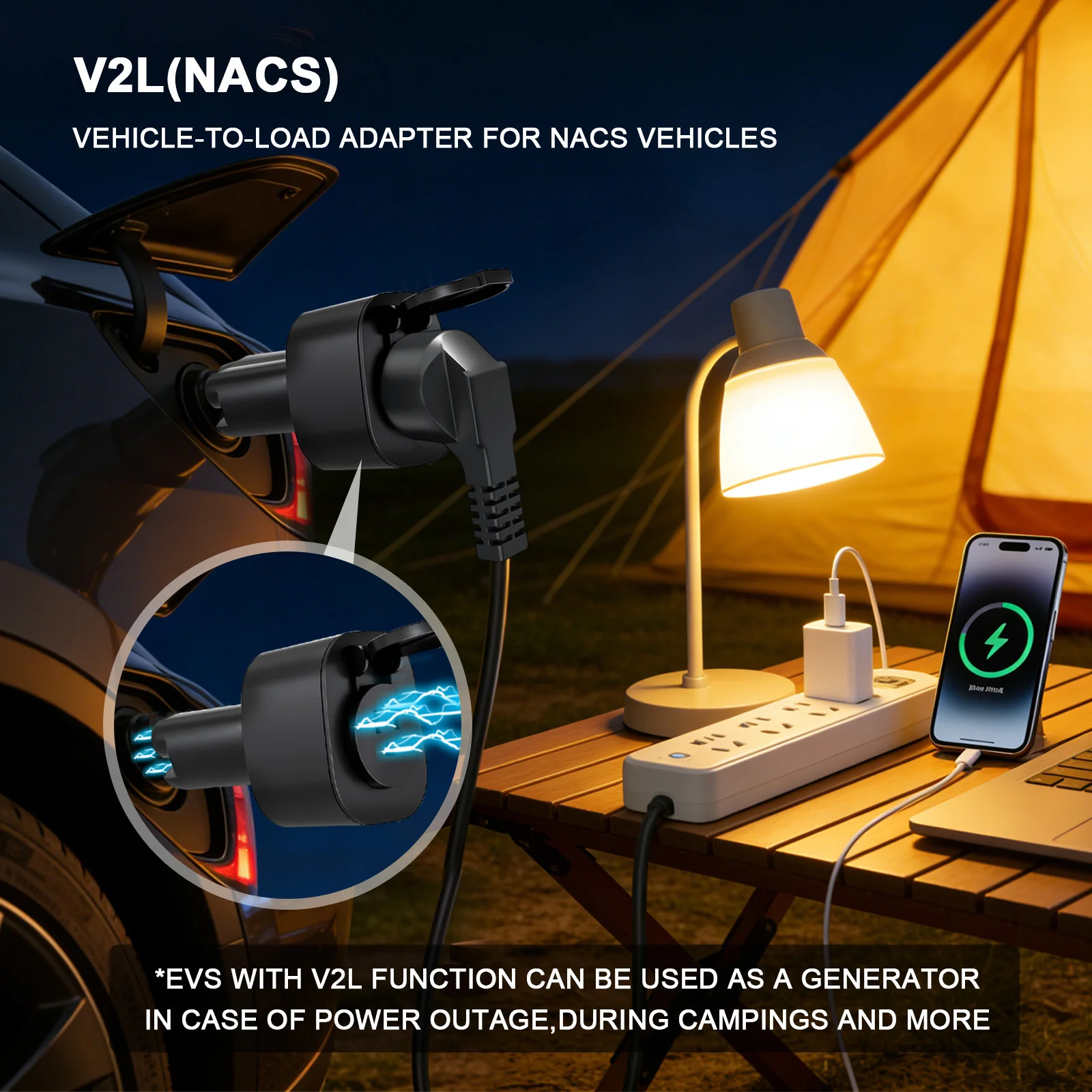 Unirise NACS V2L Discharger Adapter for Kia/Hyundai US Electric Car to NEMA 5-20 Socket LOAD Adapter Power Conversion Discharge