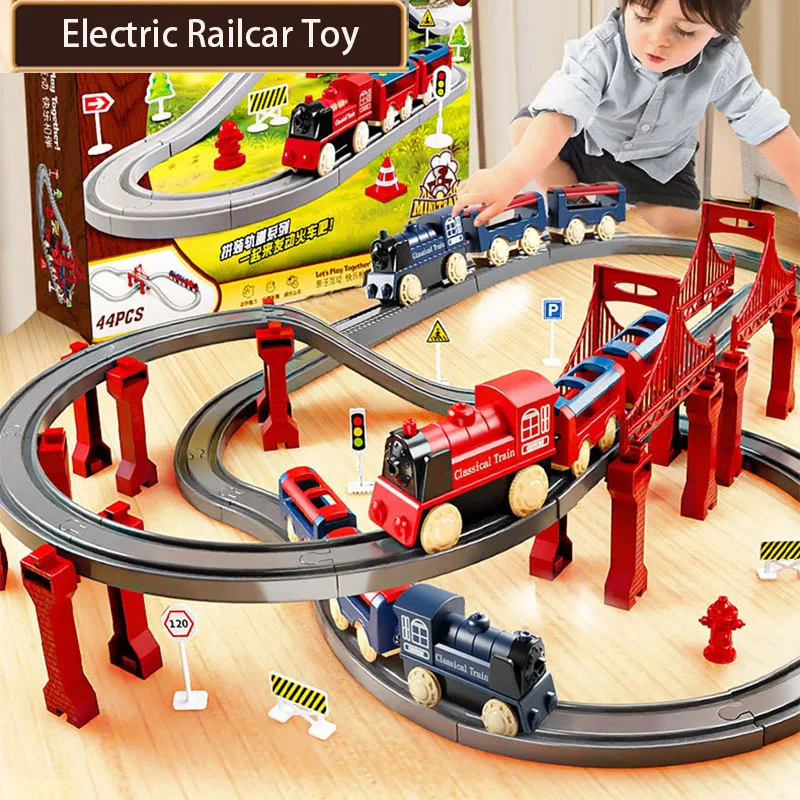 44 ピース/セット電車線路おもちゃ組み立てレール電車少年教育シミュレーションモデルセットクリスマス誕生日ギフト