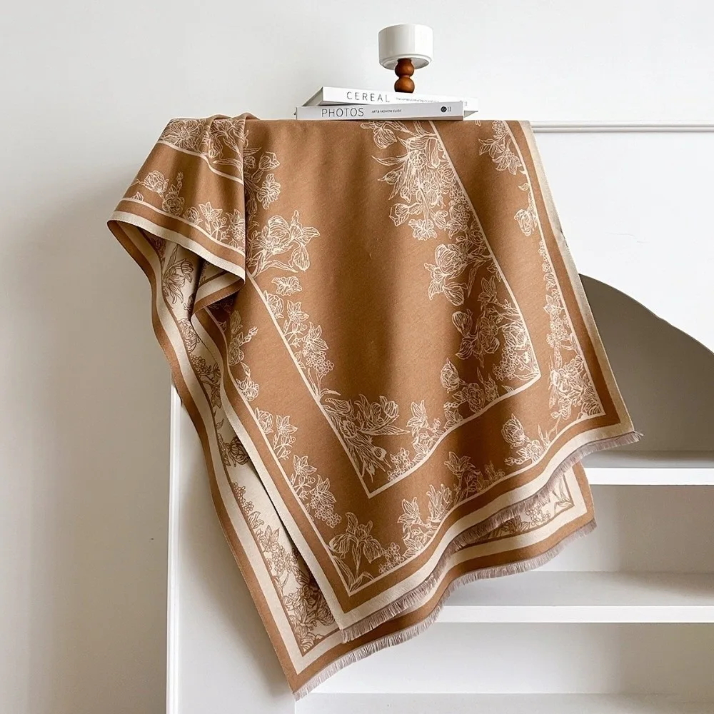 

Cozy Retro Faux Cashmere Scarf Thick Warm Pashmina Shawls Luxury Lady Stoles Winter Season