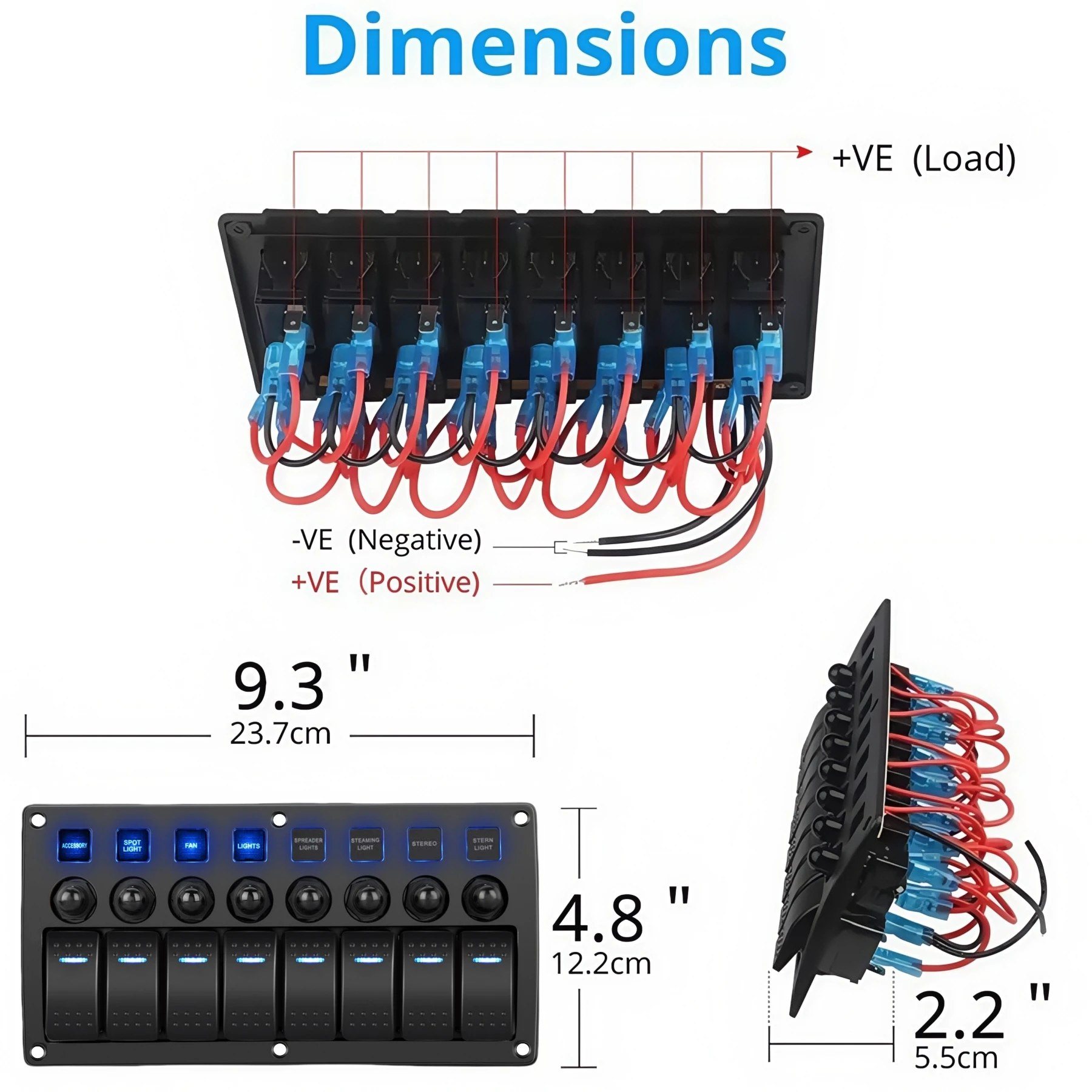 8 Gang Rocker Switch Plastic Panel With Circuit Breaker, Marine 12V 3 Pin On Off LED Toggle Switch Panel For Car Truck Boat RV