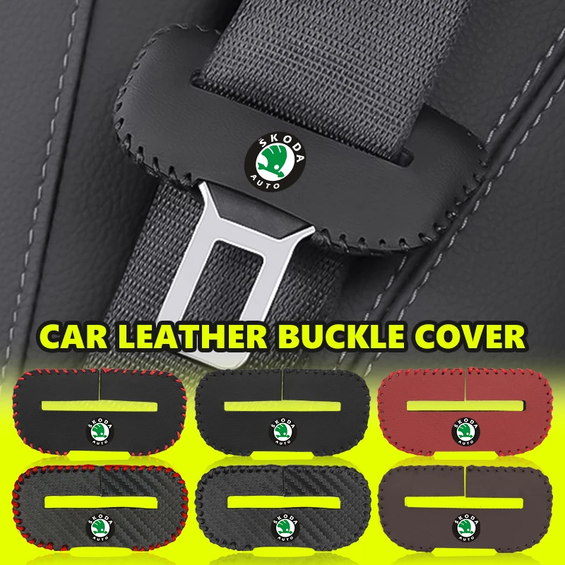 For Skoda PU Leather Car Seat Belt Buckle Clip Cover Protector Anti-Scratch Case Octavia Superb RAPID FABIA KAMIQ KAROQ KODIAQ