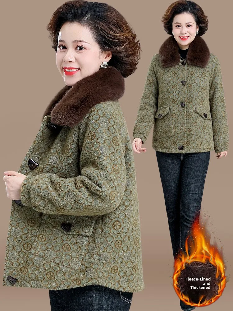 

Thiened Fce Lined Woolen Coat for Women Faionable Collar Single Button Closure Regular Length Loose Fit with kets