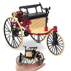 New 1Pc 1:12 1886 Vintage Classic Car No.1 Alloy Car Model Simulation Tricycle Pull Back Toy For Children Gift Collection A04