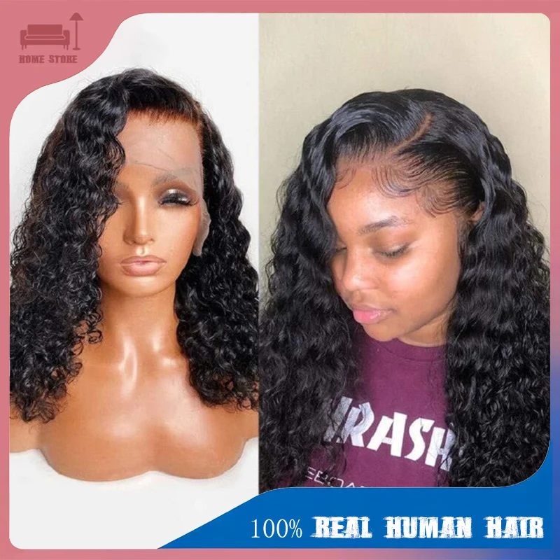 غلويليس موجة عميقة شعر بشري حقيقي قبل قطع 13x4 إغلاق شعر مستعار دانتيل كثافة عالية 8-16 بوصة مجعد نمط النساء السود الاستخدام اليومي