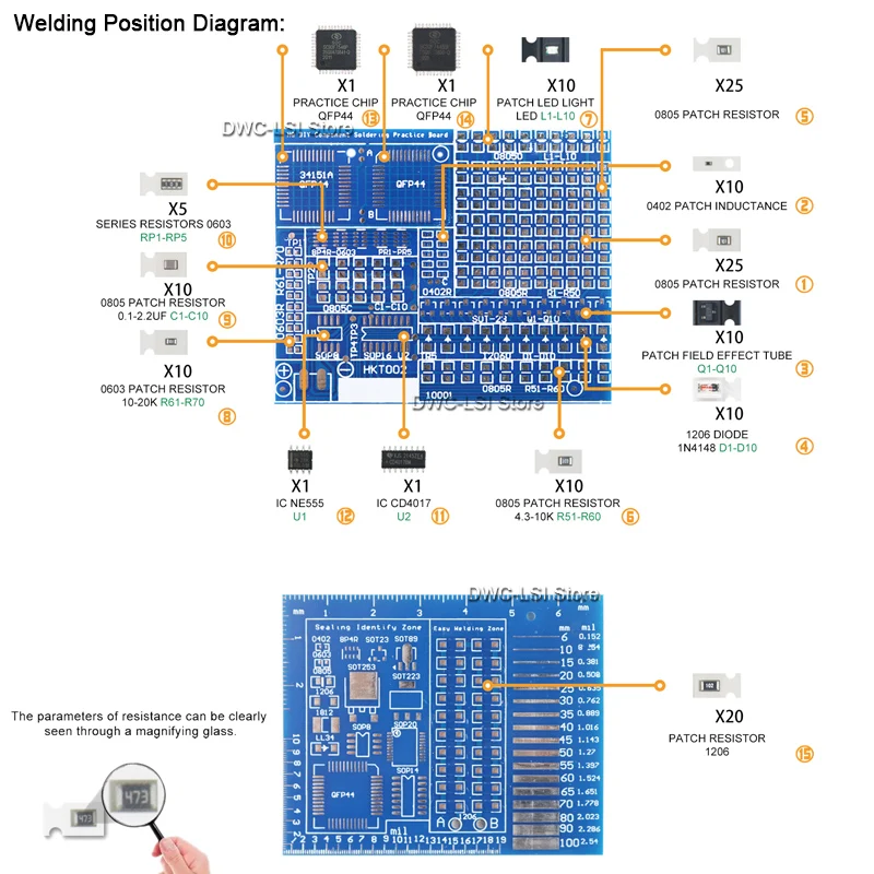 SMD Advanced Full Patch Welding Practice Board Electronic Components SMT Skills Training PCB Welding Practice Kit