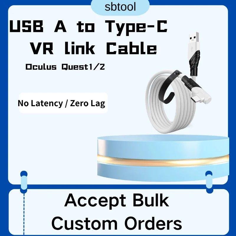 Type C VR Link Cable USB C Data Cable USB3.0 Fast Charging 90 Degree Elbow Gaming Cord for Oculus Quest 1/2