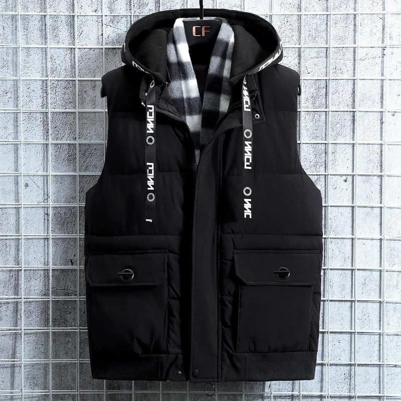

Mens Padded Vest Winter Warm Sleeveless Jacket Korean Style Casual Fashion Checkered Waistcoat Youth Outerwear