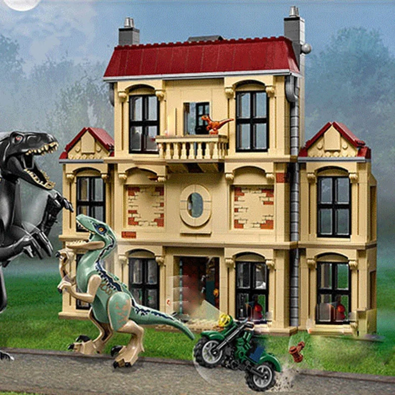 Jurassiced World Series Dinosaur  Park Tyrannical Dragon Attacks The Manor Creative Building Blocks Model Toy Children\'s Gifts