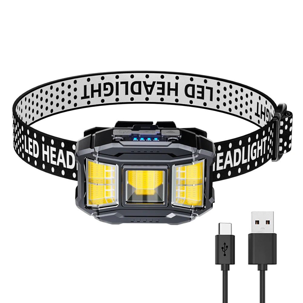 COB LED Outdoor Head Lamp USB Charging Head Mounted Flashlight Power Display Powerful Headlight Torch for Outdoor Night Fishing