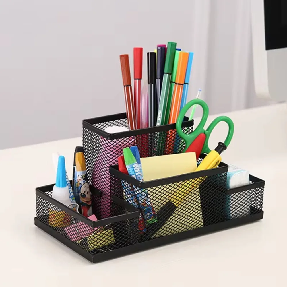 Imagem -02 - Multifuncional Desk Organizer Box Papelaria de Escritório Malha Coleção Pen Holder Material Escolar Moda Novo 1pc