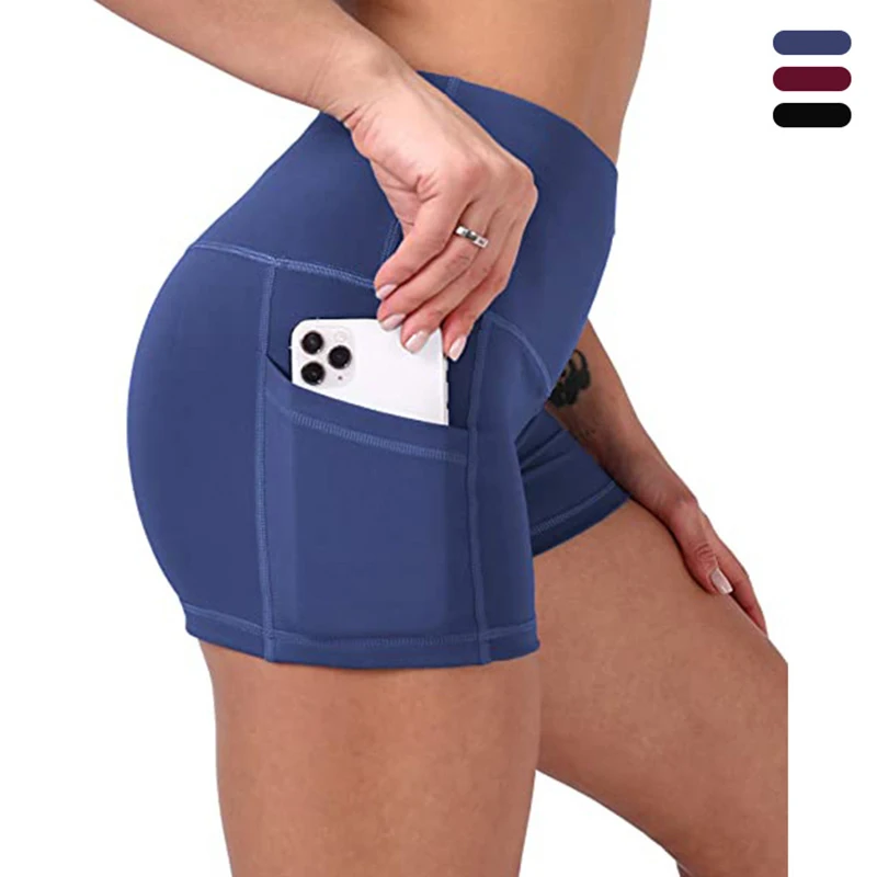 Women High Waist Yoga Shorts Quick Dry Elastic Gym Running Short,Phone Pocket Push Up Hip Fitness Training Workout Short Legging