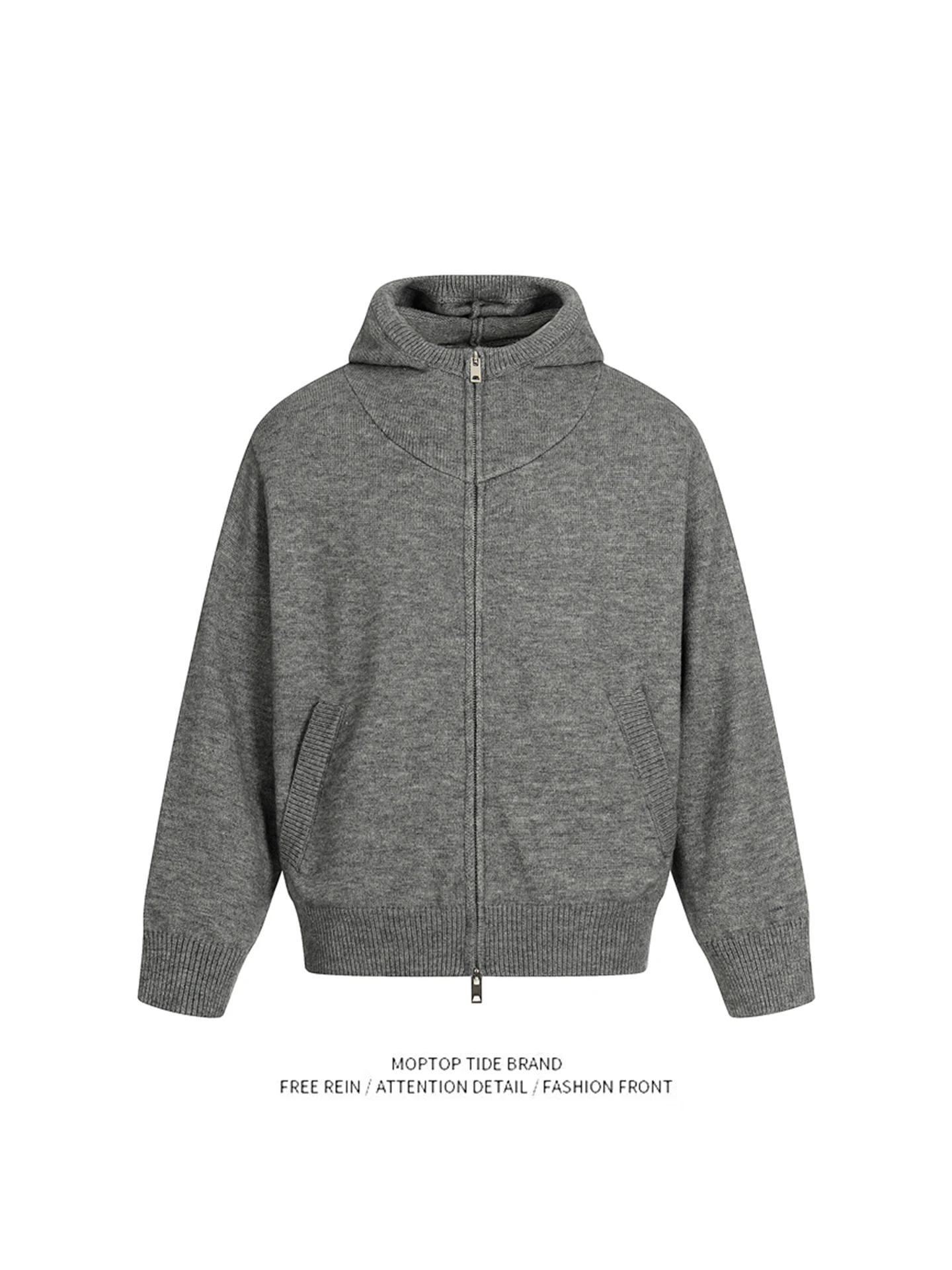 

Мужской вязаный кардиган в американском ретро-стиле Cleanfit: свободный крой, на молнии, с капюшоном, повседневный, теплый, дышащий, модный