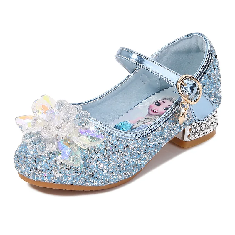 Scarpe con tacco alto per ragazze Elsa nuove scarpe in pelle di cristallo per bambina scarpe da principessa per bambini grandi spettacoli per feste a piedi per bambini