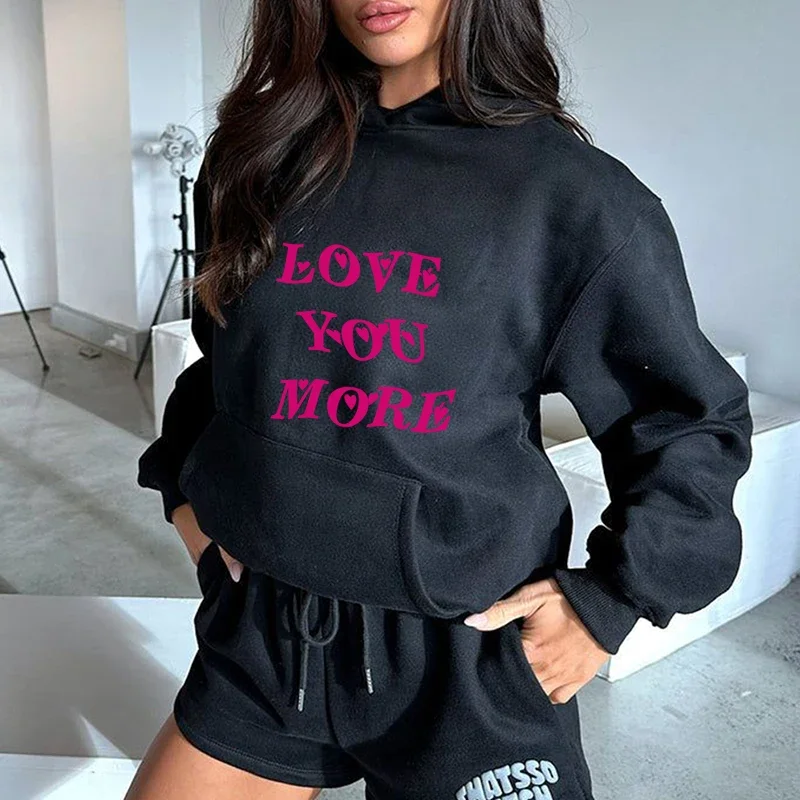 Alphabet Sweatshirt Women's Hoodie Loveyoumore Relaxed Fit Polyester Gift For Girlfriend For Autumn And Winter