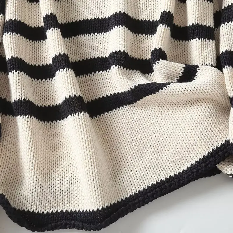 Dave&Di Autumn And Winter French Office ladies Sweater Strap Striped Retro Casual Sweater Women Knitwear Ladies