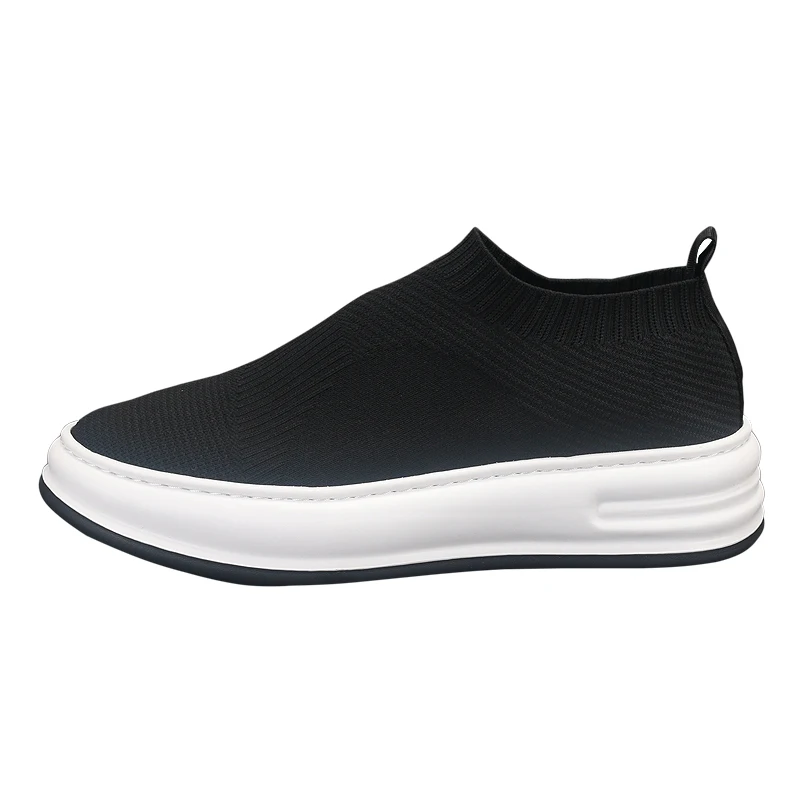 British Fashion Fly Weaving Mesh Shoes Thick Soles Increase Casual Low-top Board Shoes with a Lazy Man Slip-on Men's Socks Shoes