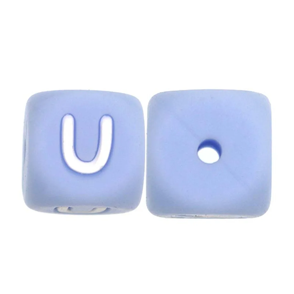 Sunrony 10~100Pcs Silicone Letter Beads 12MM Blue Square Alphabet Spacer Bead DIY Name Bracelet For Jewelry Making image 3