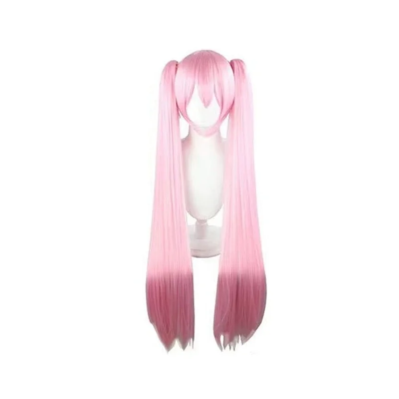 Peruca longa e reta cos 43 tamanhos, 2 rabos de cavalo, cabelo sintético com franja para miku hatsune lolita fantasia de natal