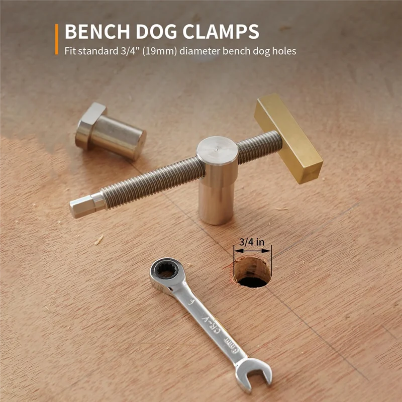 

【NEW】2Pack Silver Bench Dog Clamp With 4 Pack Bench Dog Stainless Steel Brass Woodworking Tools 19Mm