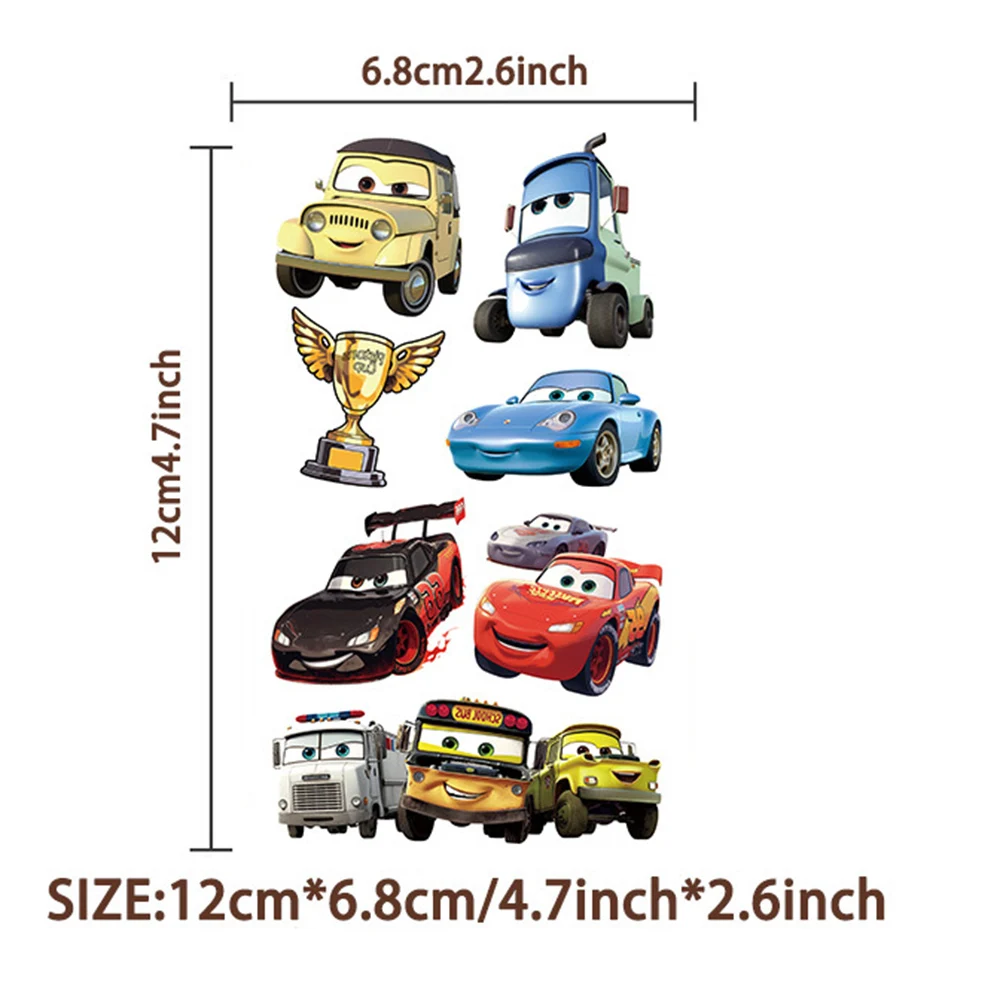 10pcs Cool Disney Anime Cars Tattoo Stickers Cartoon Lightning McQueen Waterproof Temporary Tattoos Decals Kids Party Decoration