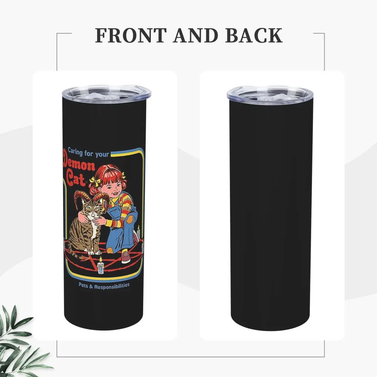 Caring For Your Demon Cat Stainless Steel Tumbler Vacuum Insulated Mug Thermal Cold Cup Straw With Lid 20oz