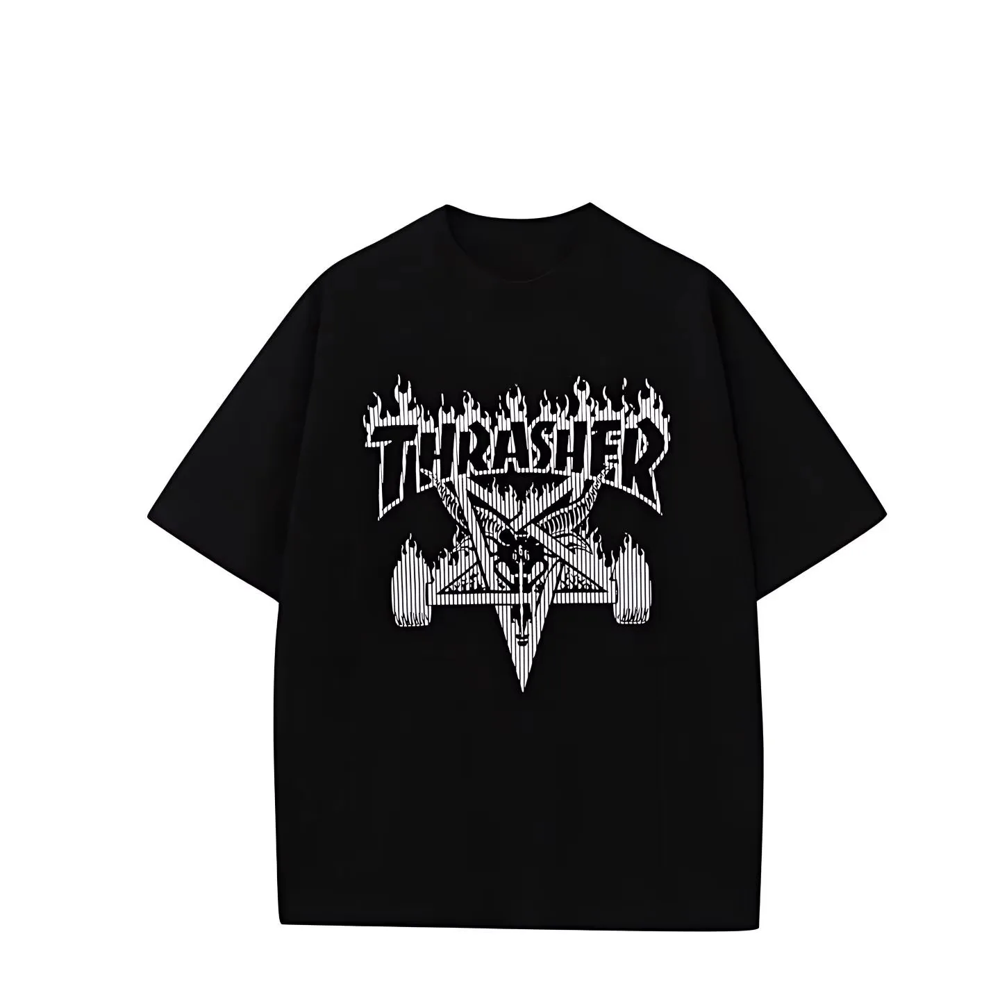 2026 new Punk Metal Flame Skate Graphic T-shirt Men Loose Fit Short Sleeve Gothic Tops
