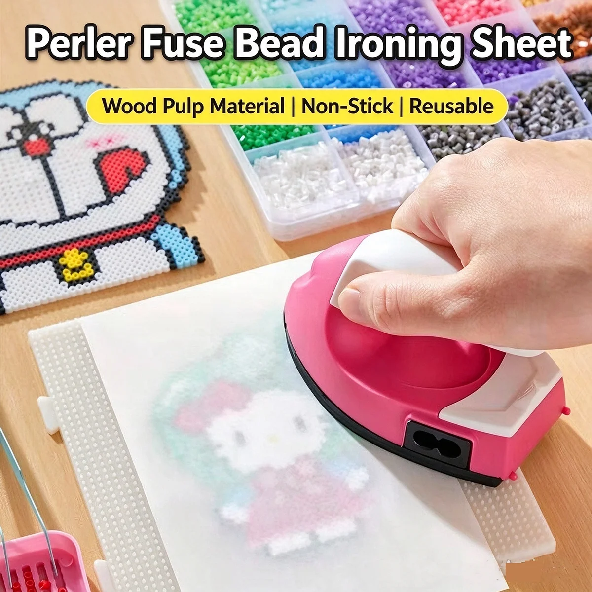 Reusable Perler Fuse Bead Ironing Sheet High Temp PTFE Coated Fiberglass Baking Cloth for DIY Handmade Craft Heat Transfer