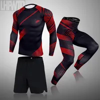 Men Long Sleeve Shirt Leggings Set Fitness Workout Warm Base Layer Compression Fitness Layer Thermal Underwear Sport Suit