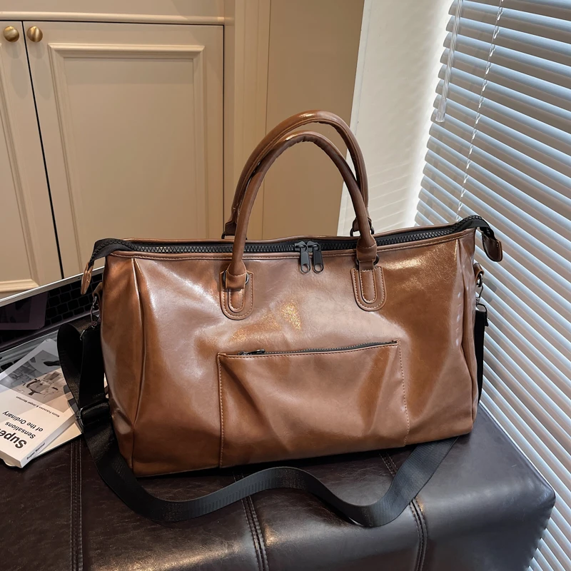 Women's Large Capacity Fitness Sports Bag Fashionable PU Leather Crossbody Handheld Travel Bag for Business Trip Outdoor Luggage
