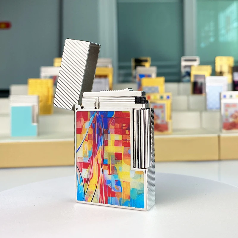 New commemorative edition luxury butane lighter single and double flame flat tone natural paint smoker L2 series 19025