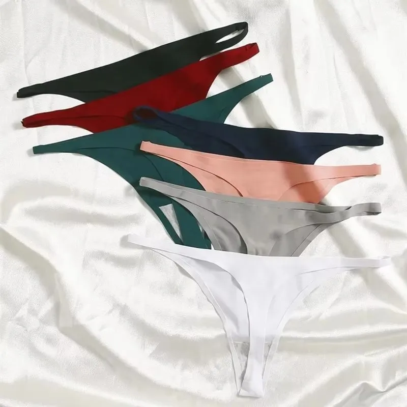 1/3/6pcs Ice Silk Seamless Women'S Underwear Soft Ribbon Thong Satin Underwear Women'S Bikini Underwear Suspender Pants