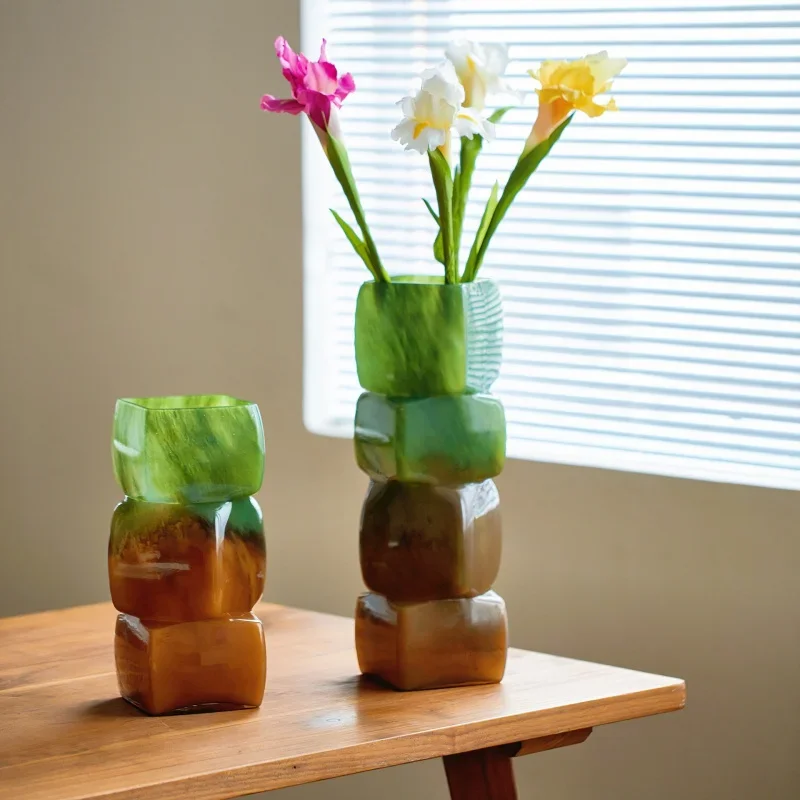 

Геометрический зеленый водяной культивированный нишевый дизайн свежих цветов, высококачественная декоративная деталь для домашнего декора