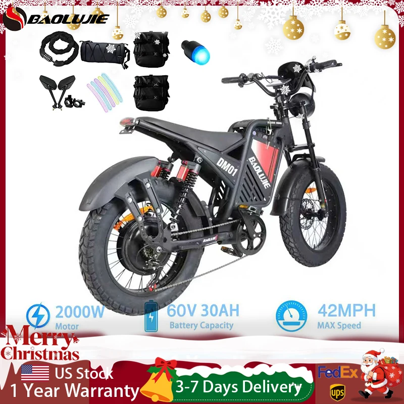 

BAOLUJIE DM01 Electric Bike 2000W 60V 30AH Max 42 MPH Electric Motorcycle Electric Bicycle all Terrain UL2489【1 Year Warranty】