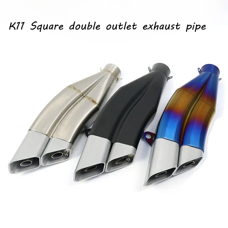 

51mm Universal Motorcycle Exhaust Tube Double Outlet Square k11 For Xre 300 Crf 230 Yamaha mt09 mt03 R1 R6 Nmax 155 Muffler